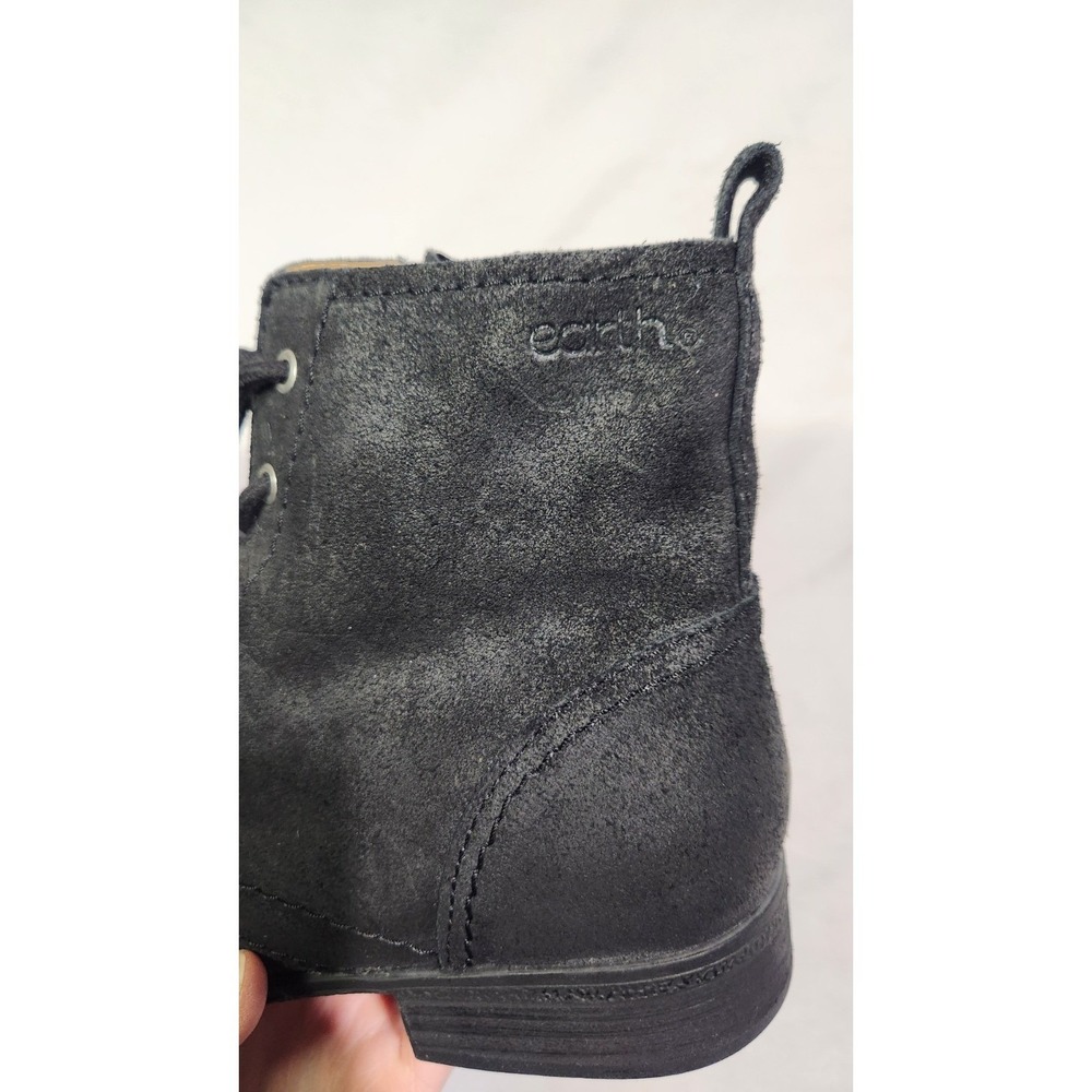 EARTH Janel 9W Leather Black Combat Ankle Boots Lace Up Side‎ Zip Rubber Sole - Picture 7 of 8